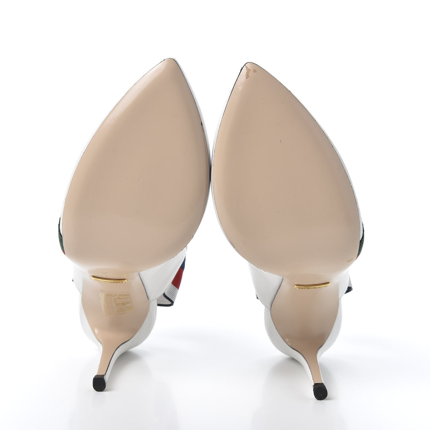 Gucci Malaga Kid Web Sylvie High Heel Slingback Pumps 36 White 6 of 13