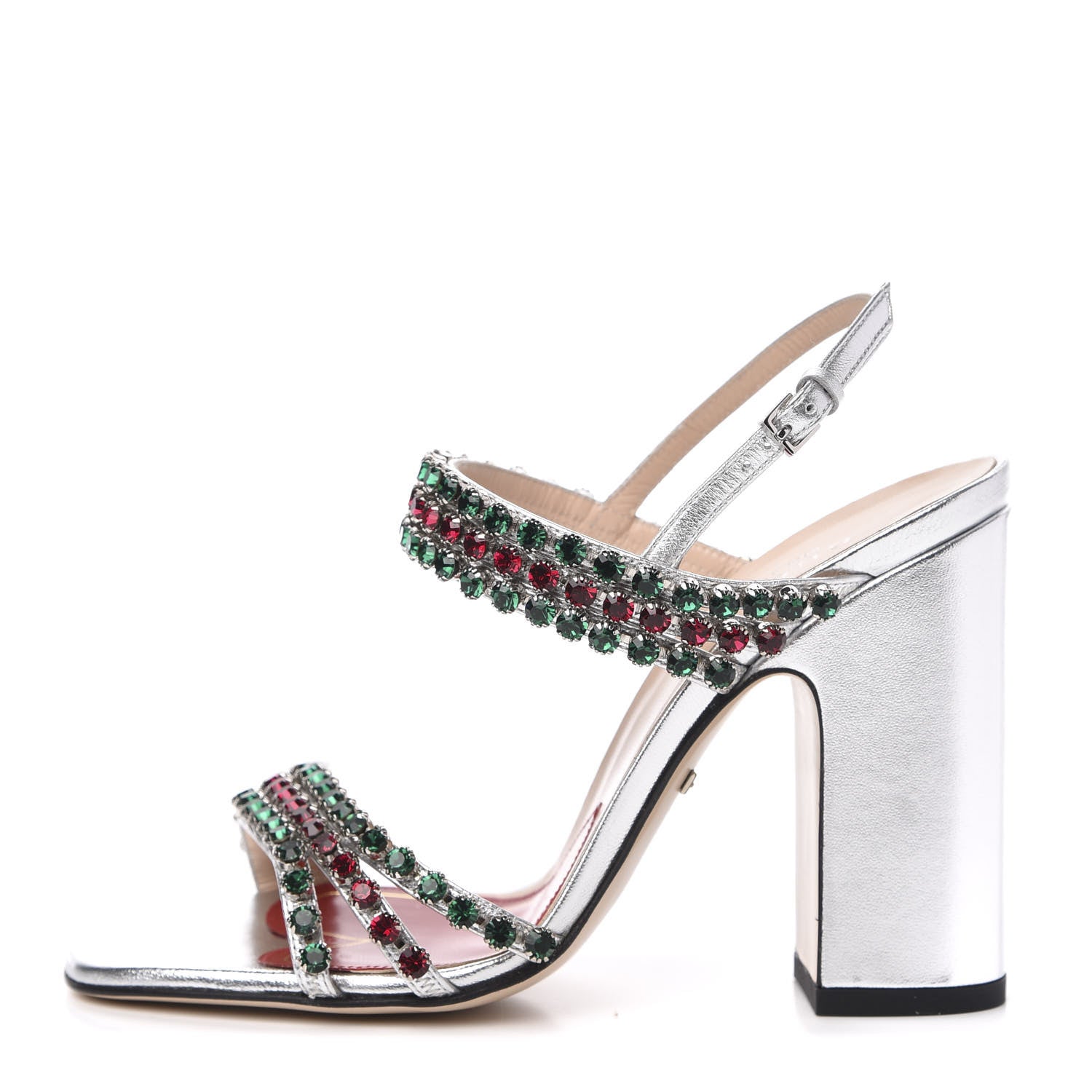 Gucci Nappa Silk Crystal Bertie High Heel Sandals 36 Argento 1 of 8