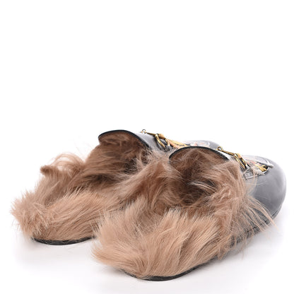 Gucci Calfskin Lambswool Tiger Embroidered Womens Princetown Slippers 39.5 Black 4 of 8