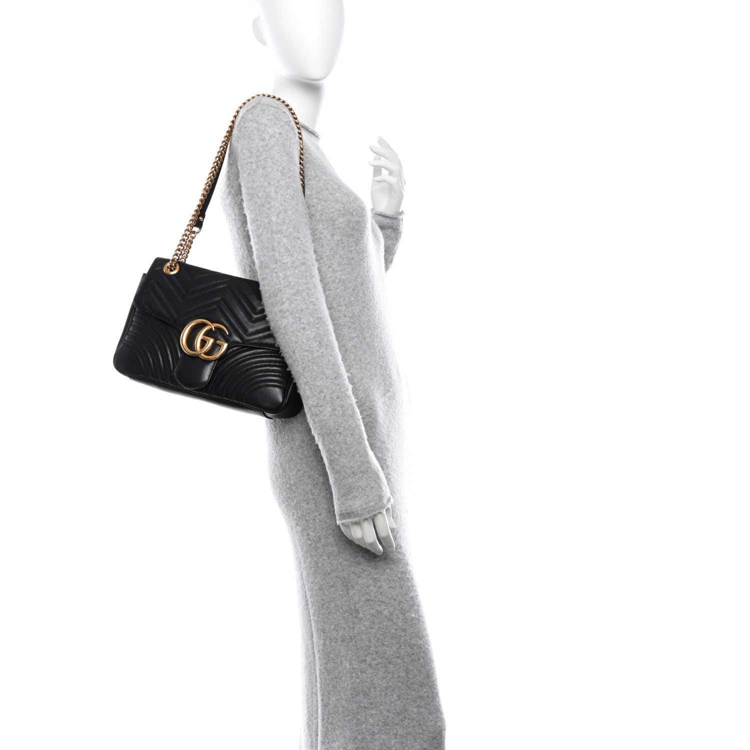 Gucci Calfskin Matelasse Medium GG Marmont Shoulder Bag Black 2 of 10