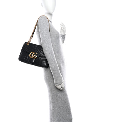 Gucci Calfskin Matelasse Medium GG Marmont Shoulder Bag Black 2 of 10