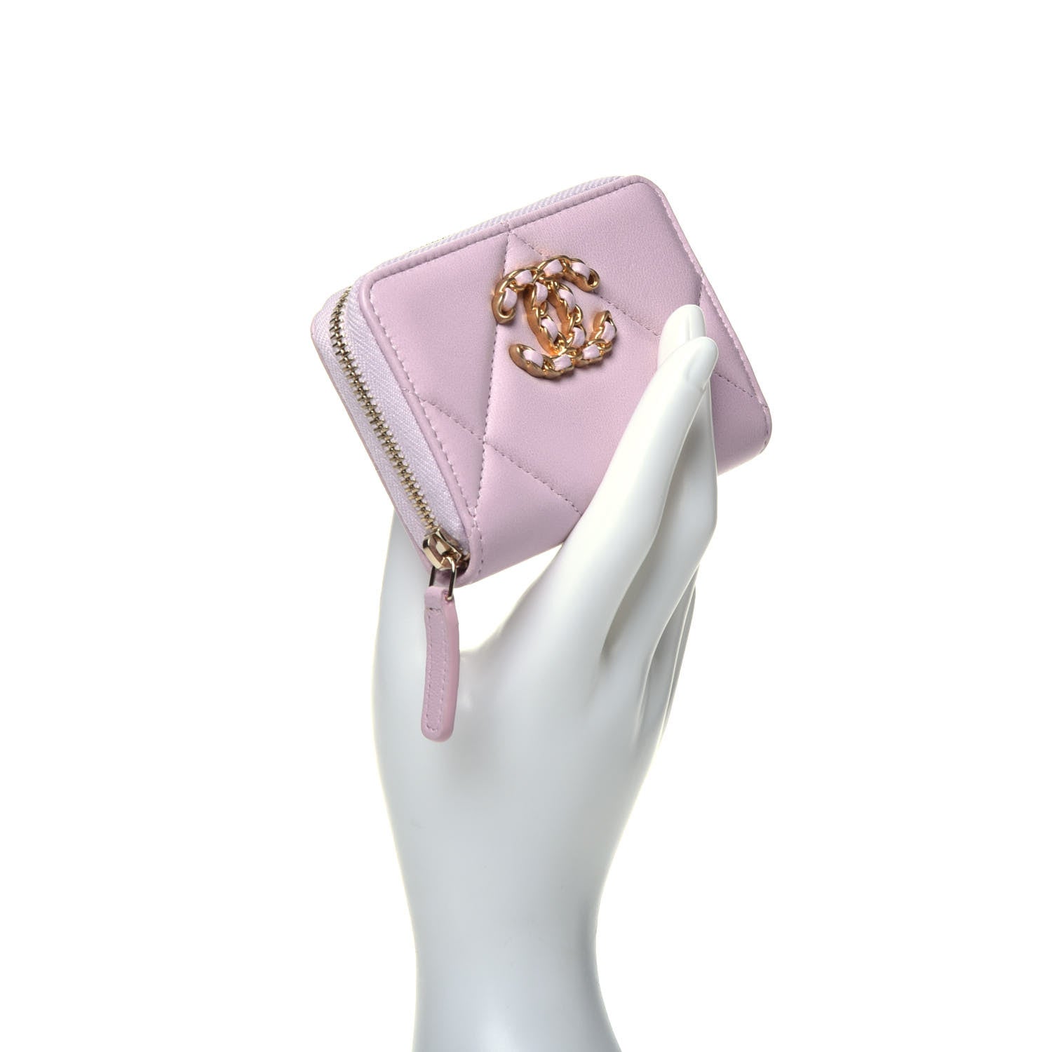 Chanel Lambskin Quilted Chanel 19 Zip Around Coin Purse Wallet Light Pink 2 of 7