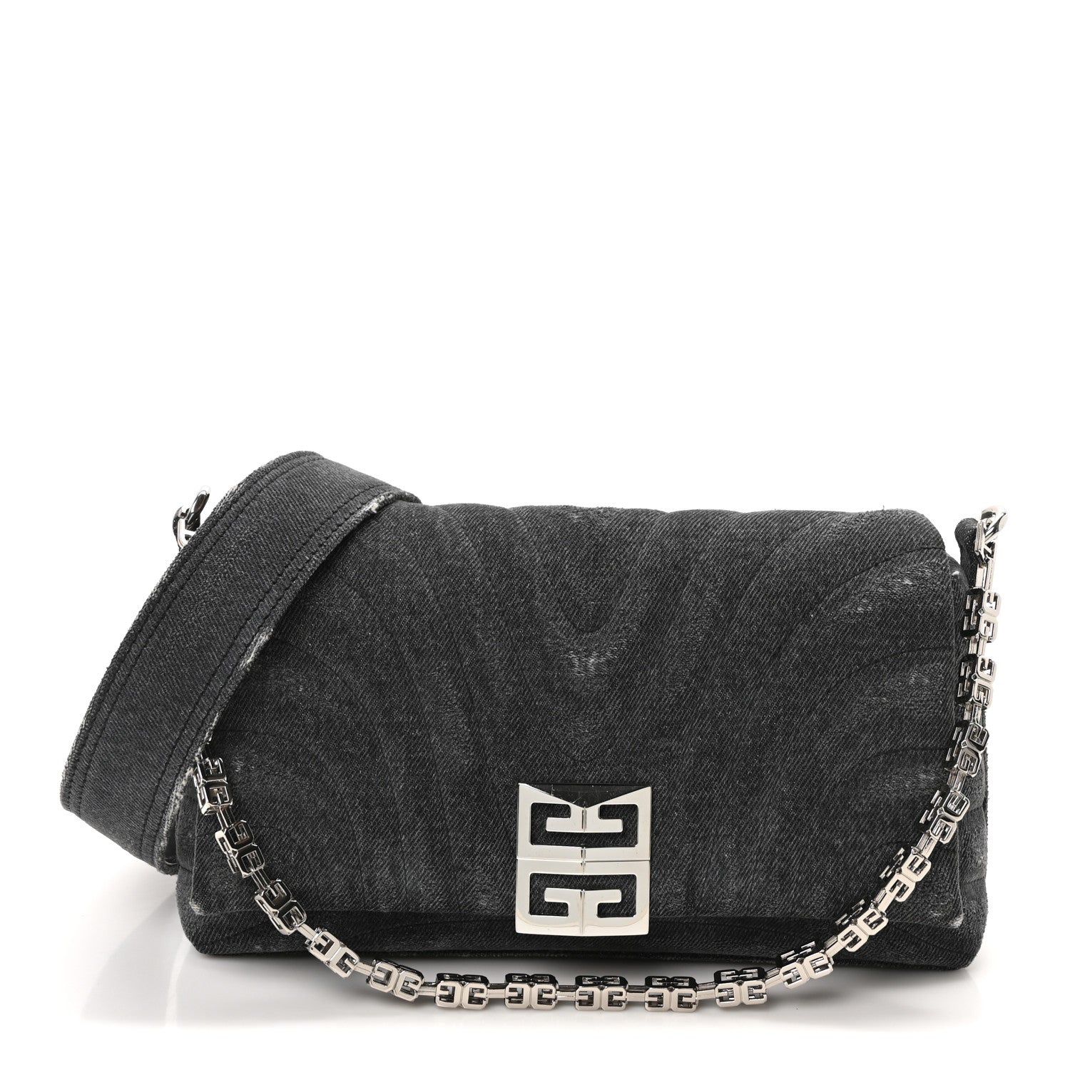 Givenchy Distressed Denim Quilted Small 4G Shoulder Bag Black 1 of 9