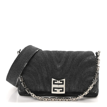 Givenchy Distressed Denim Quilted Small 4G Shoulder Bag Black 1 of 9