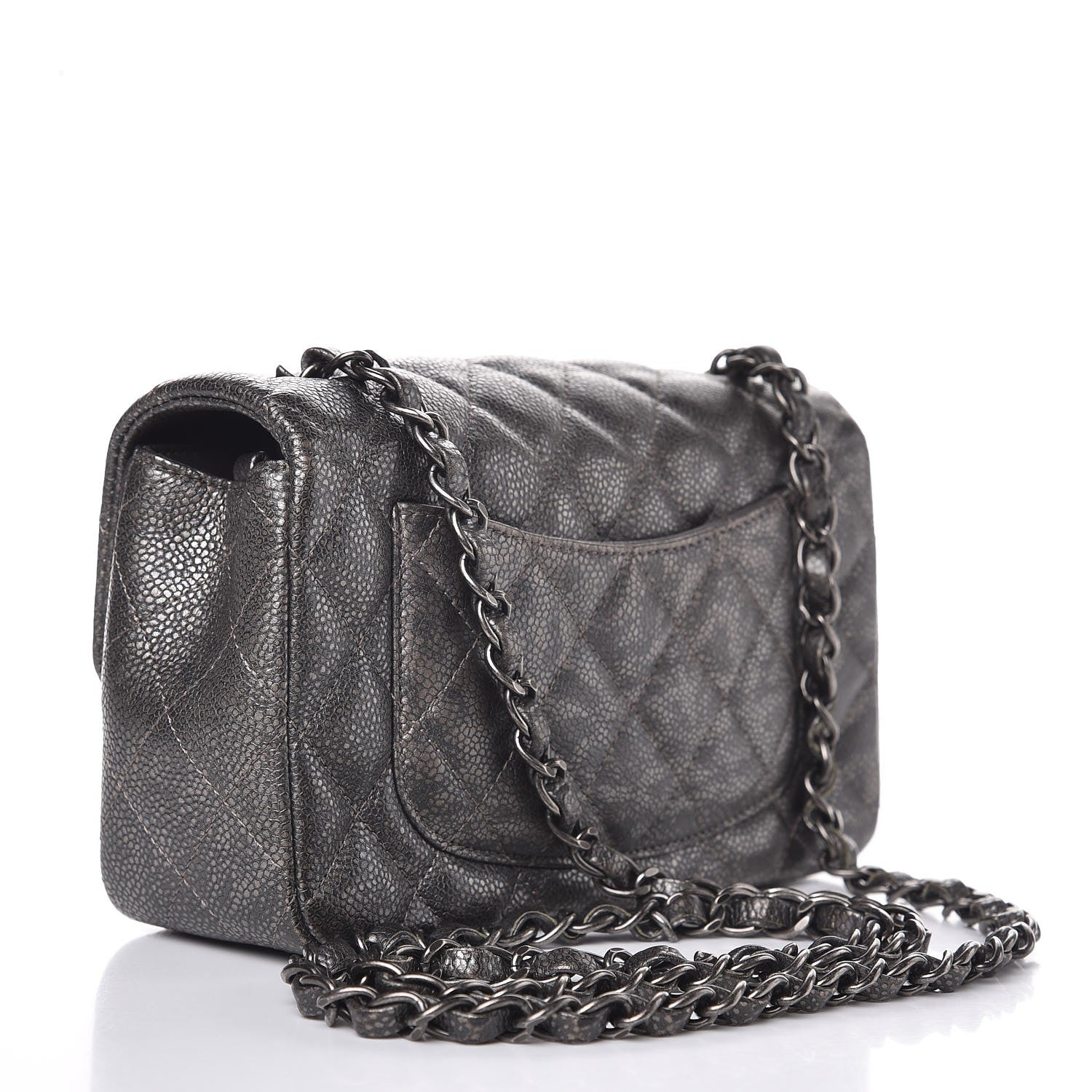 Chanel Metallic Caviar Quilted Mini Rectangular Flap Dark Grey 3 of 7