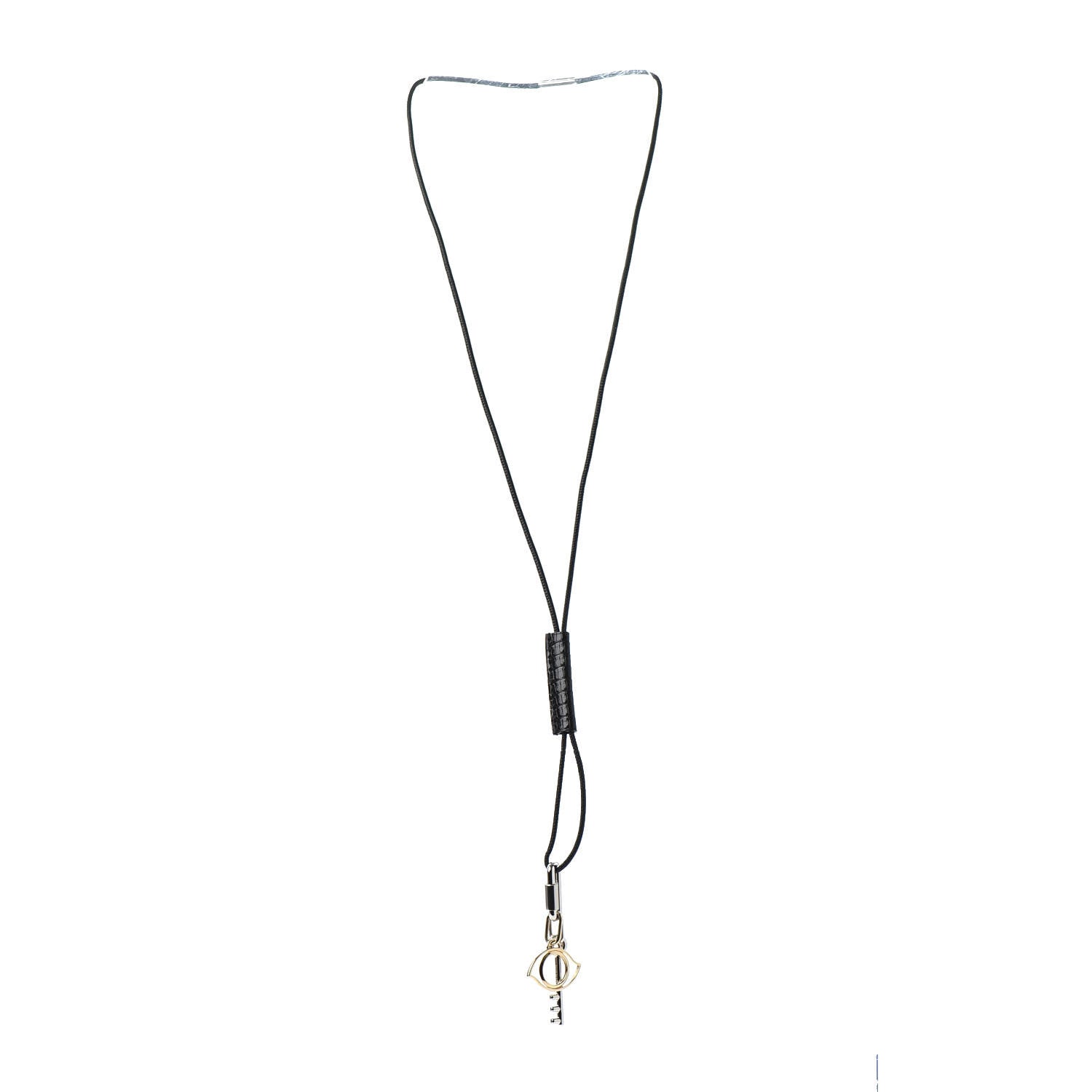 Hermes Palladium Permabrass Shiny Crocodile Curiosite Charm Pendant Necklace Black 3 of 5