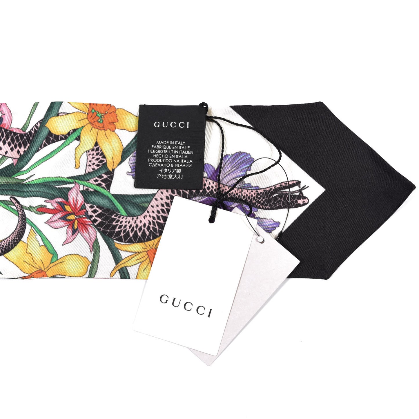 Silk Twill Flora Snake Neck Bow Scarf Ivory Black