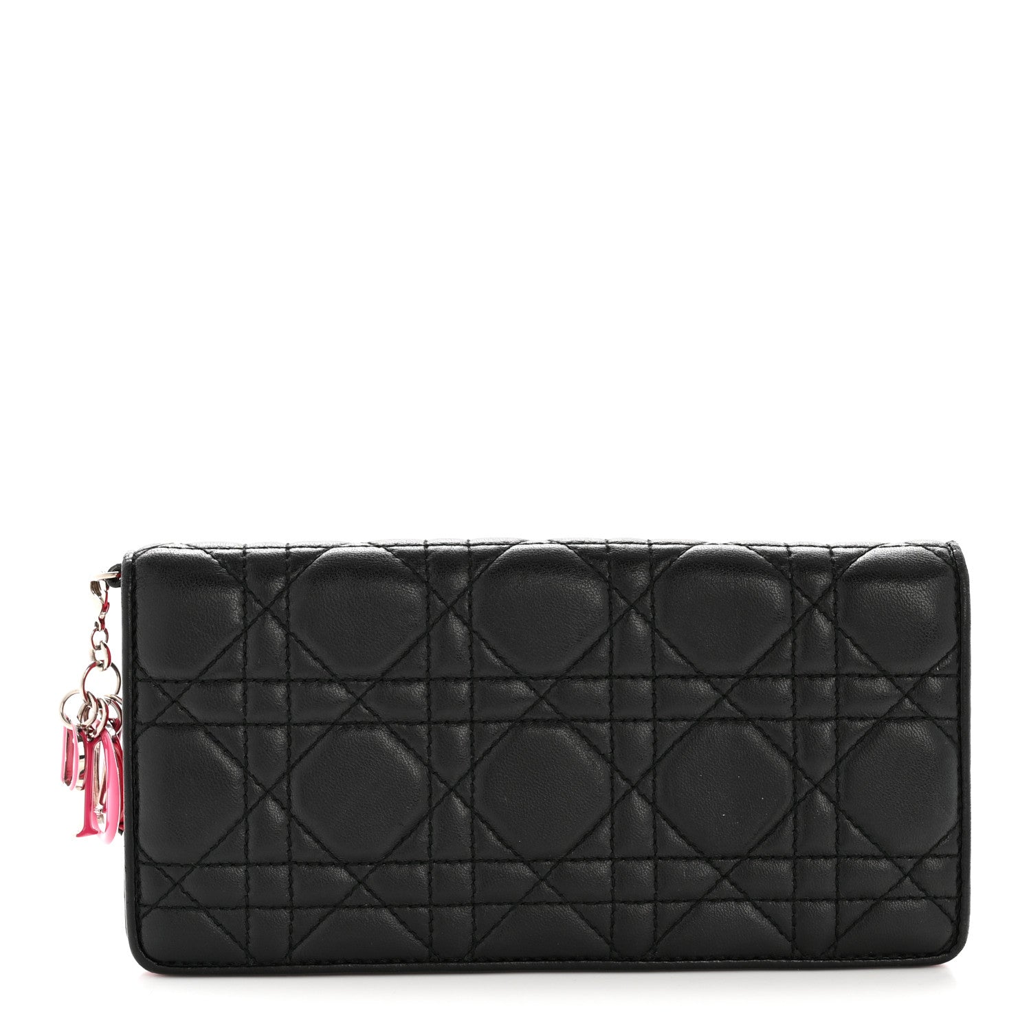 Christian Dior Lambskin Cannage Bi-Color Lady Dior Flap Card Holder Black Pink 1 of 12