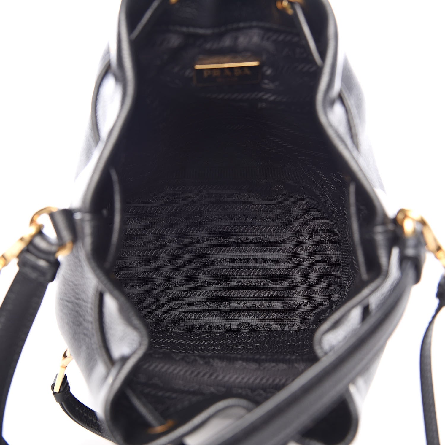 Prada Glace Calfskin Embossed Bucket Bag Black 5 of 10