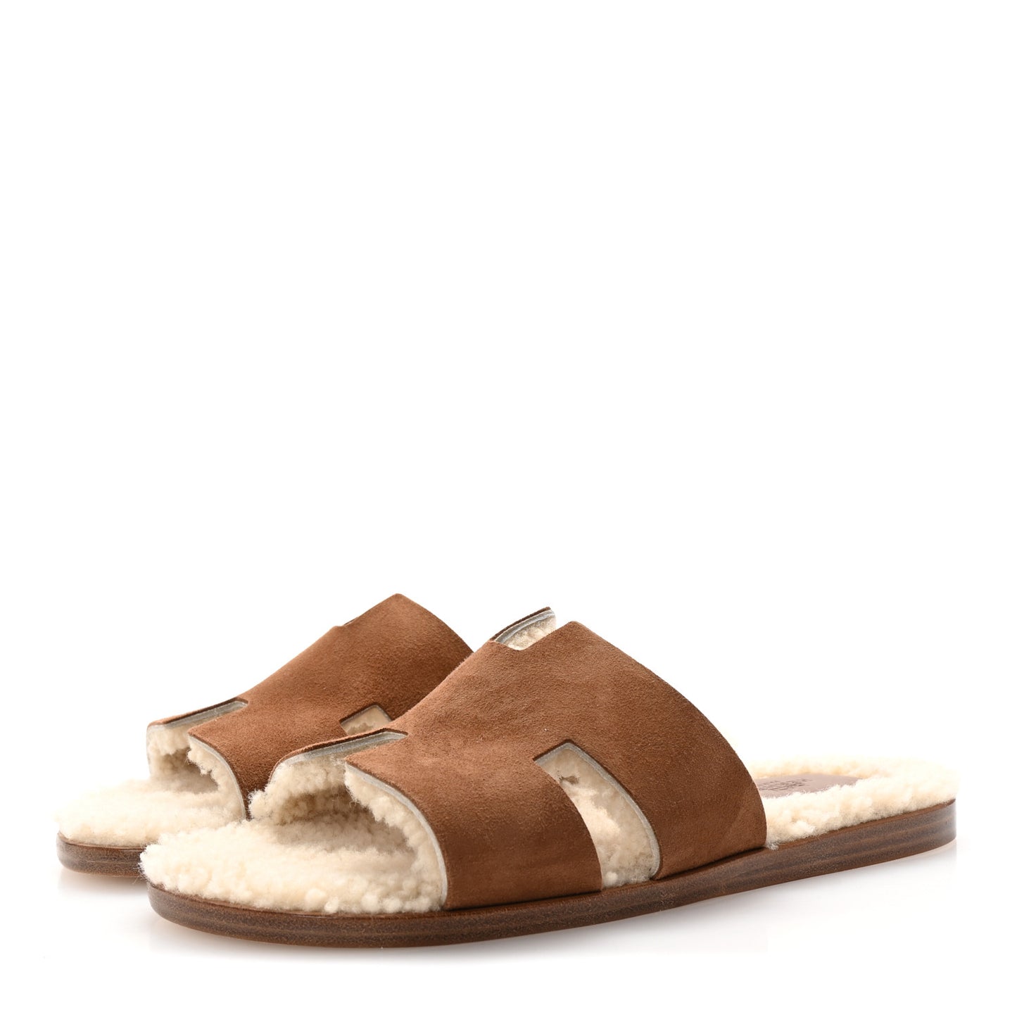 Suede Goatskin Shearling Mens Izmir Sandals 42 Marron Teck Ecru