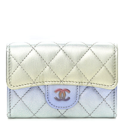 Chanel Gradient Metallic Calfskin Quilted Flap Card Holder Wallet Silver Blue Yellow Purple 1 of 10