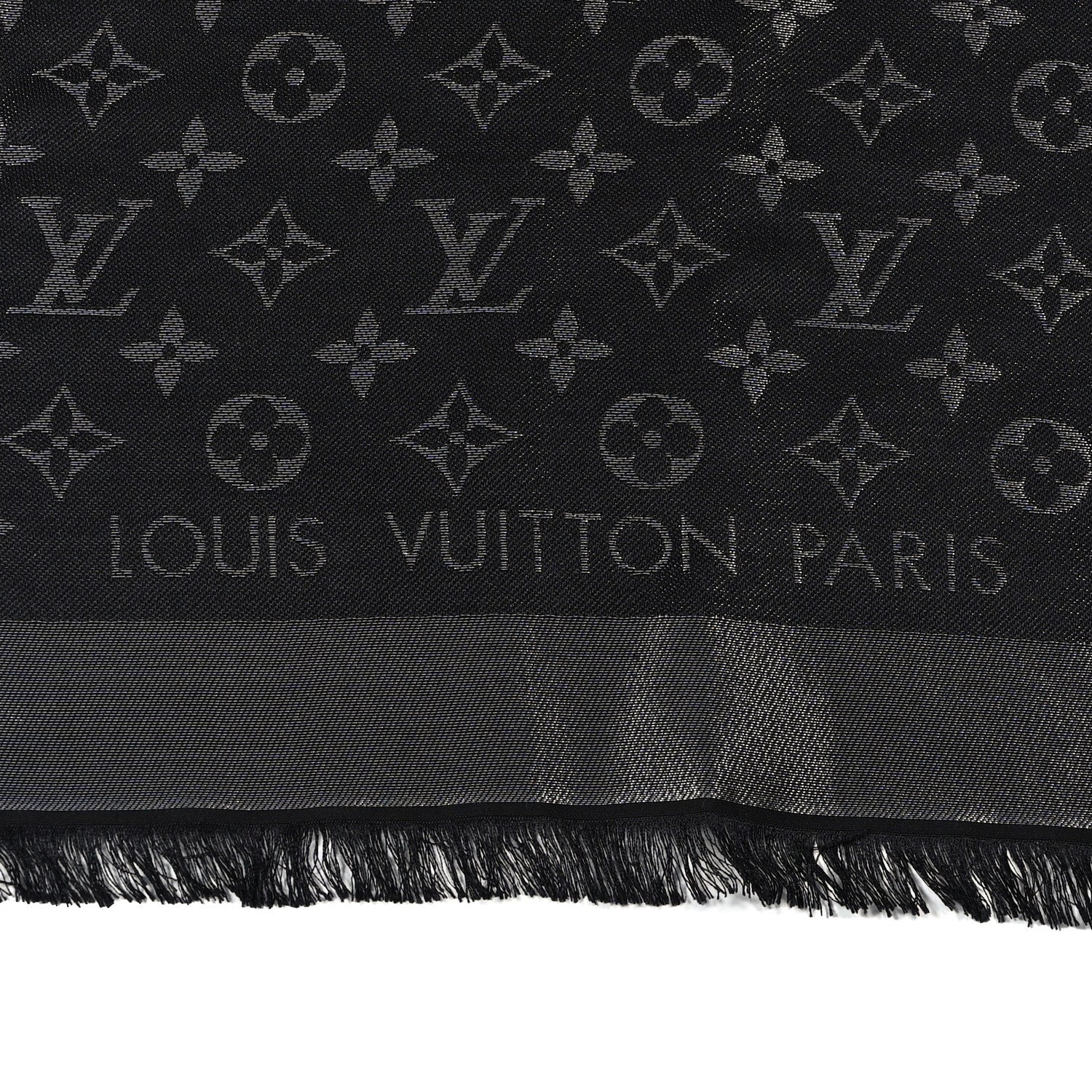 Louis Vuitton Silk Lurex Wool Monogram Shine Shawl Black 2 of 4
