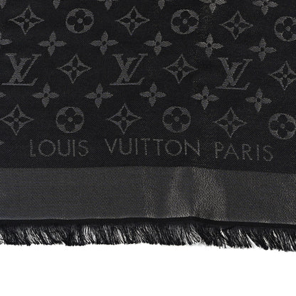 Louis Vuitton Silk Lurex Wool Monogram Shine Shawl Black 2 of 4