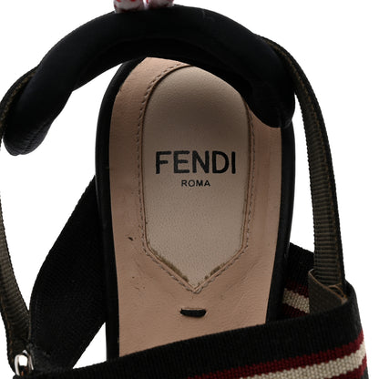 Fendi Technical Mesh FF Colibri 55mm Slingback Pumps 38 Tobacco Moro Black Militare 6 of 9