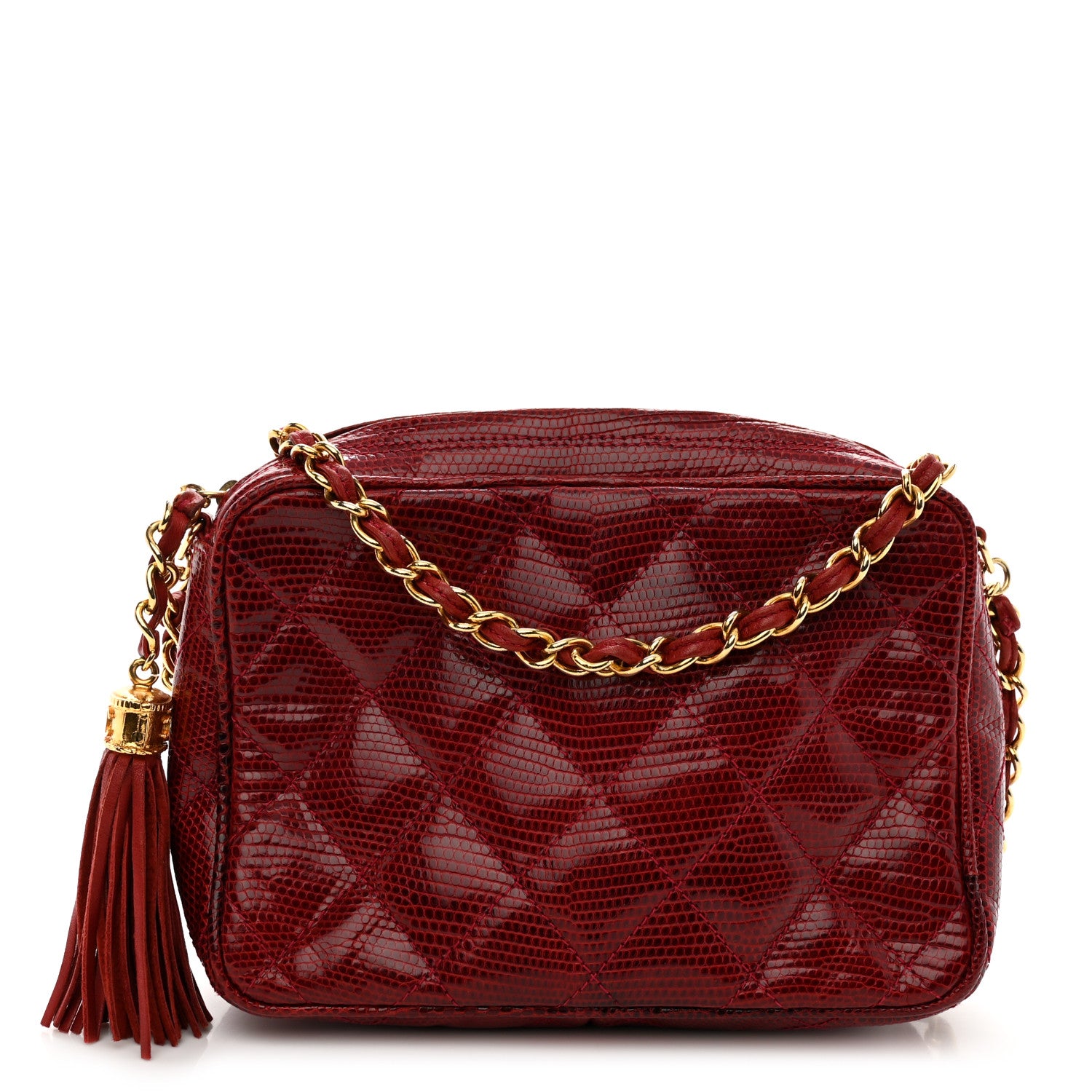 Chanel Lizard Quilted Small Tassel Camera Case Burgundy 1 of 15