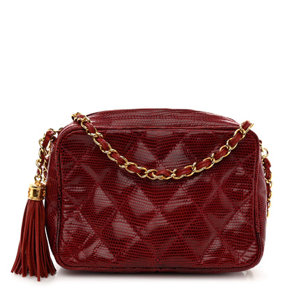 Chanel Lizard Quilted Small Tassel Camera Case Burgundy 1 of 15