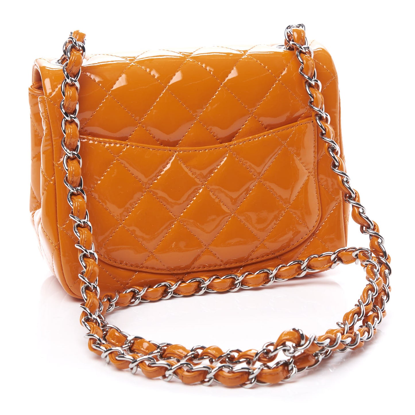 Patent Quilted Mini Square Flap Orange