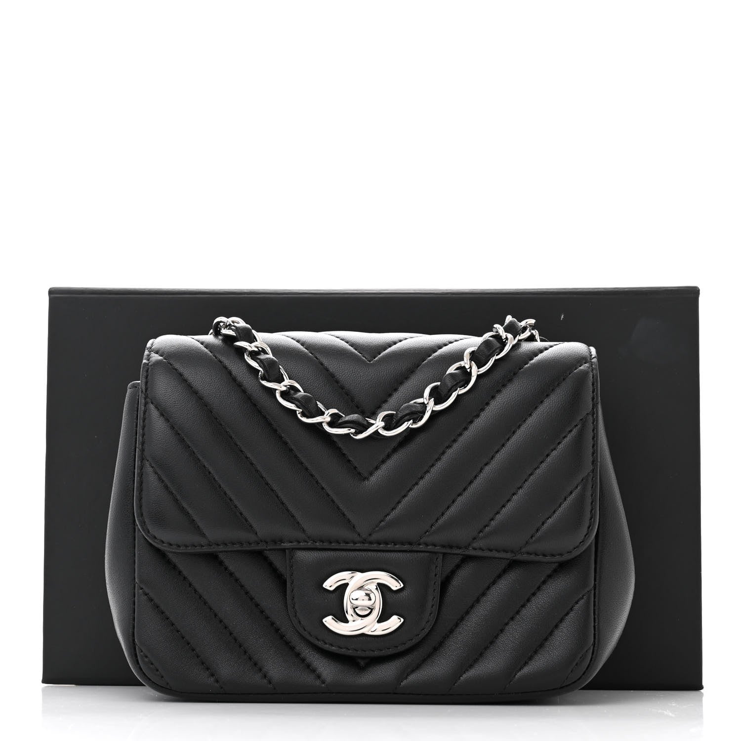 Chanel Lambskin Chevron Quilted Mini Square Flap Black 12 of 12