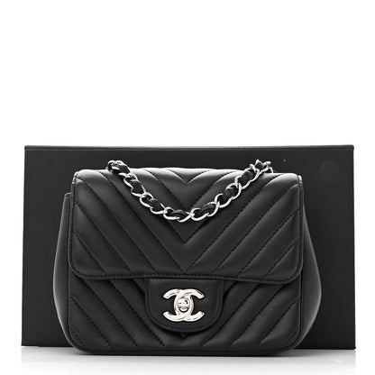 Chanel Lambskin Chevron Quilted Mini Square Flap Black 12 of 12