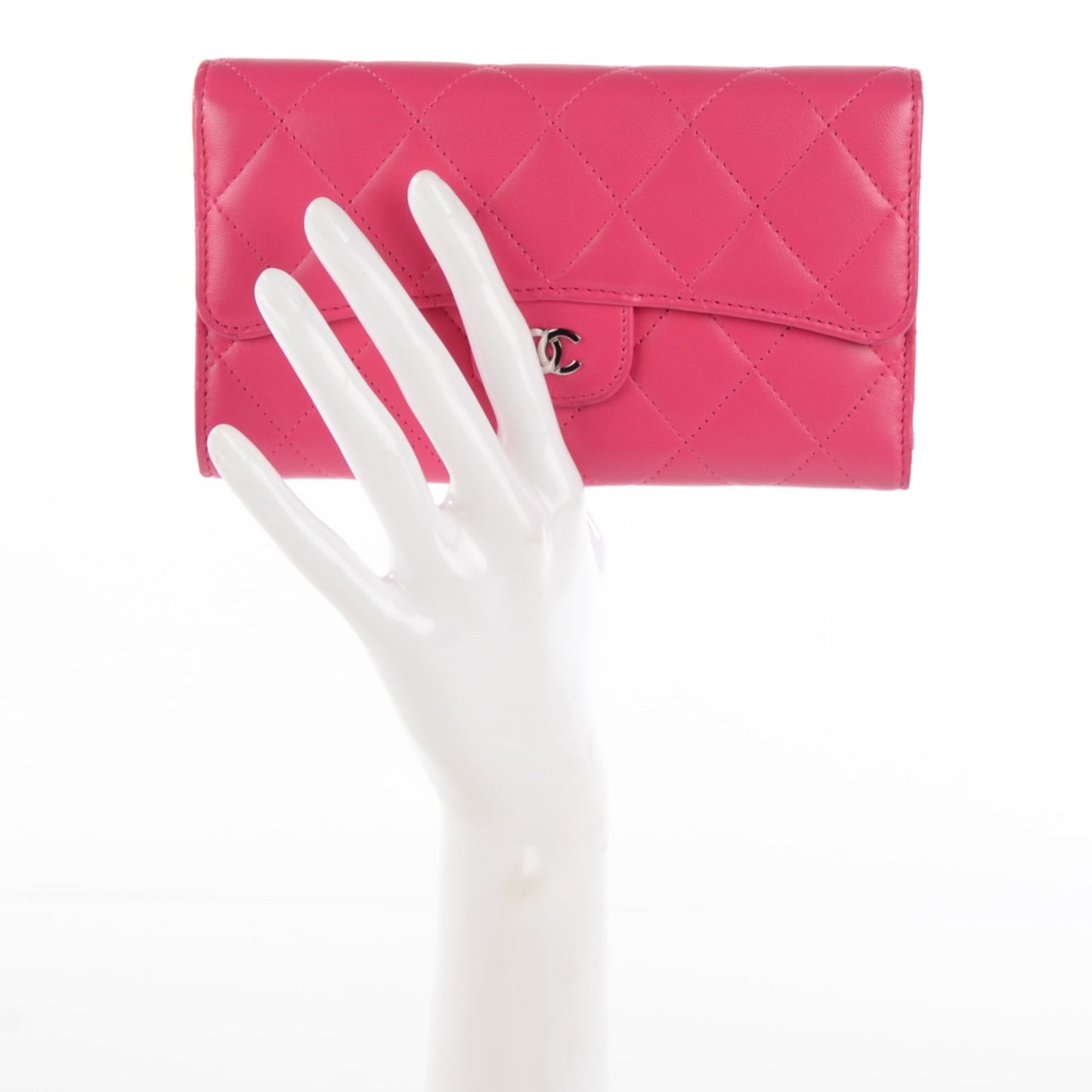 Lambskin Quilted Large Flap Wallet Dark Pink