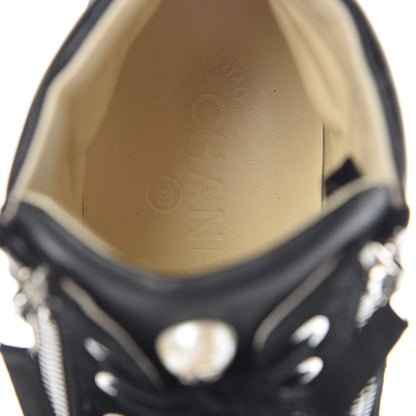 Chanel Calfskin Suede Zipped High Top CC Sneakers 38 Black 10 of 16