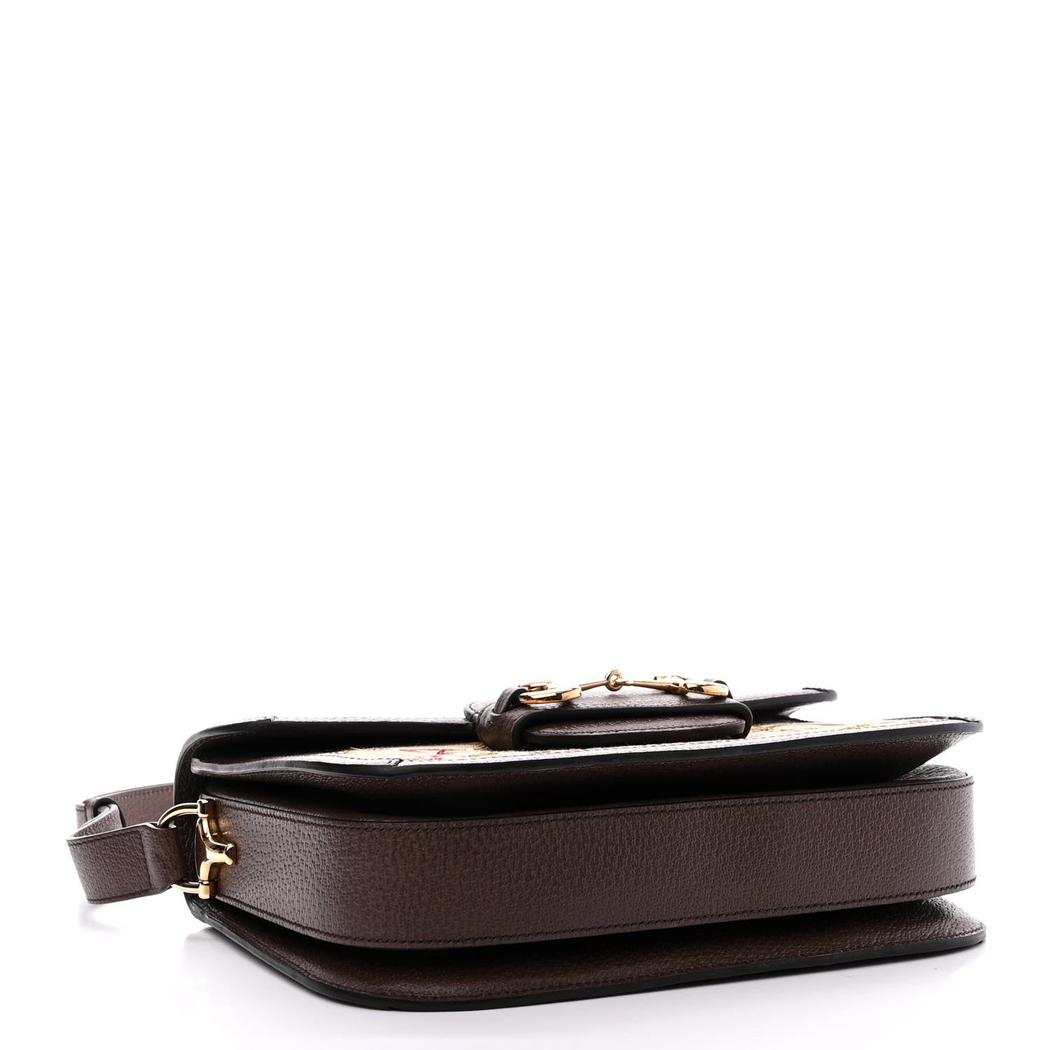 Gucci Monogram Jumbo GG Textured Dollar Calfskin Embroidered Horsebit 1955 Shoulder Bag Camel Ebony New Acero Multicolor 4 of 11