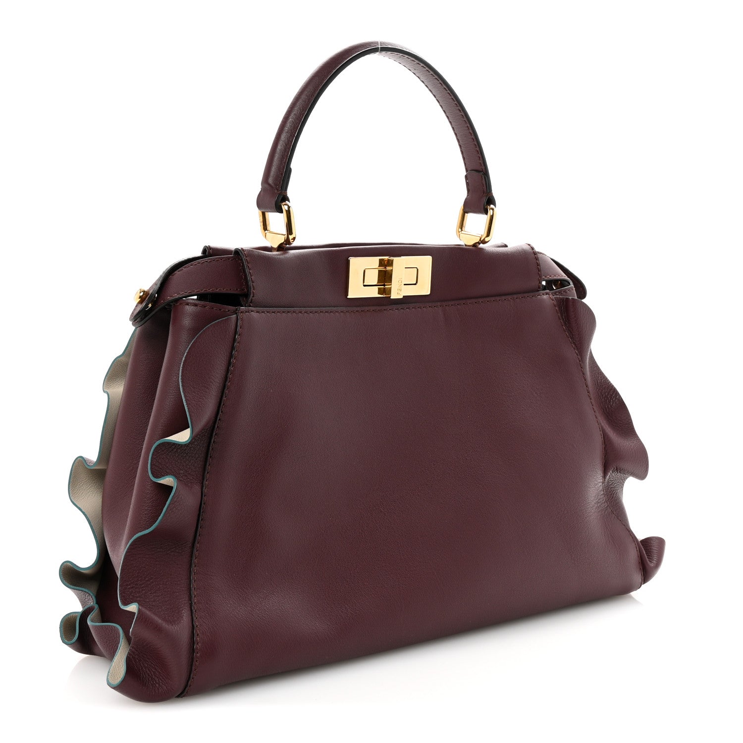 Fendi Vitello Seta Waves Bi-Color Medium Peekaboo Iconic Satchel Bordeaux Latte 3 of 9