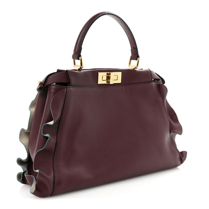 Fendi Vitello Seta Waves Bi-Color Medium Peekaboo Iconic Satchel Bordeaux Latte 3 of 9