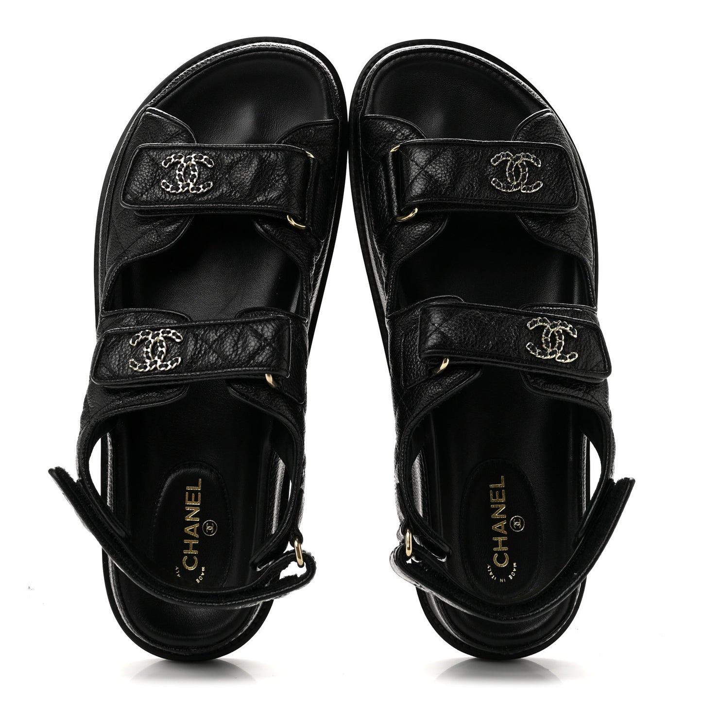 Grained Calfskin Velcro Dad Sandals 39.5 Black