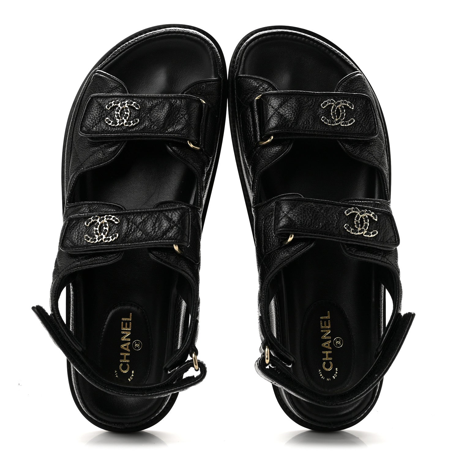 Chanel Grained Calfskin Velcro Dad Sandals 39.5 Black 2 of 11