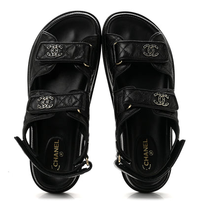 Chanel Grained Calfskin Velcro Dad Sandals 39.5 Black 2 of 11
