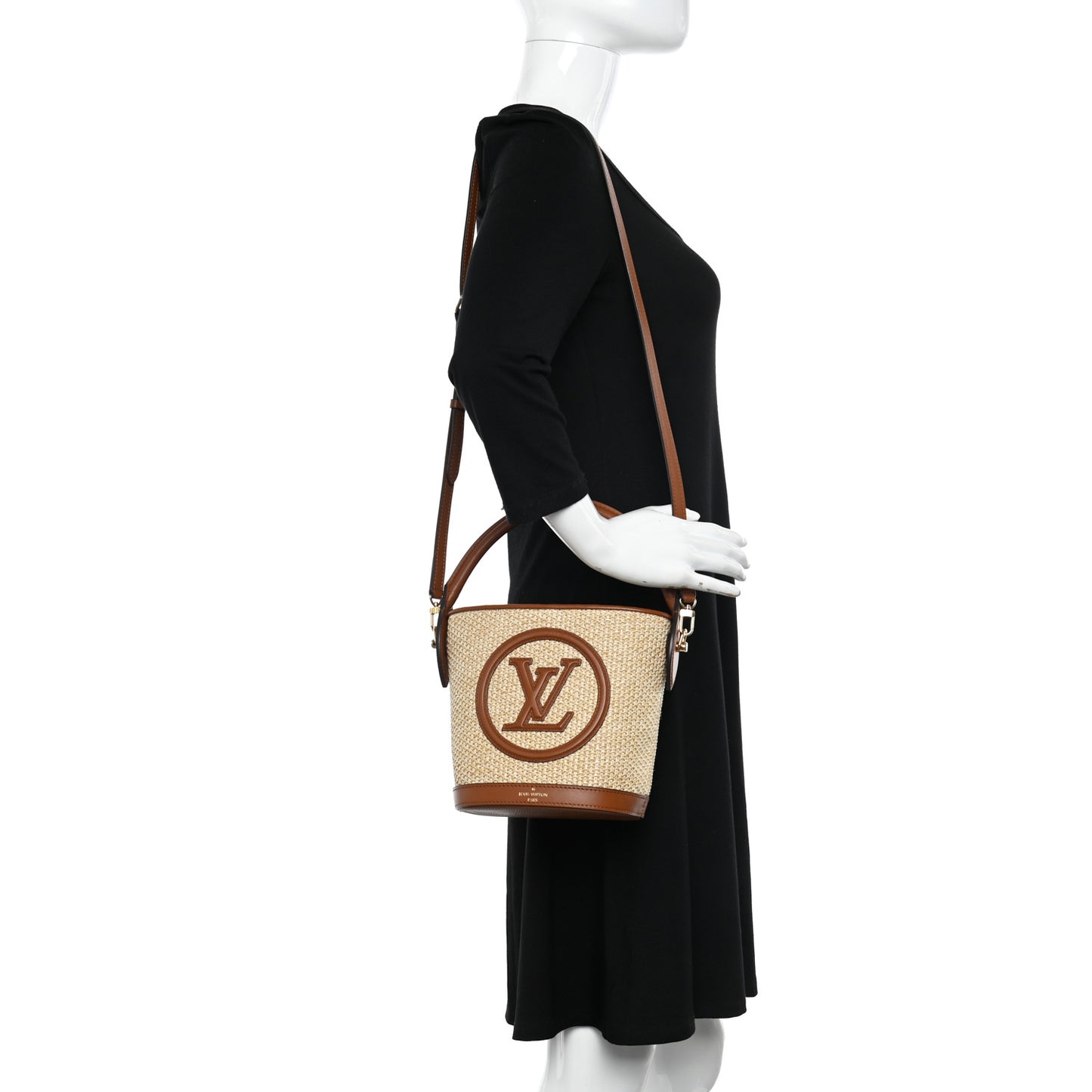Kitted Raffia Petit Bucket Caramel