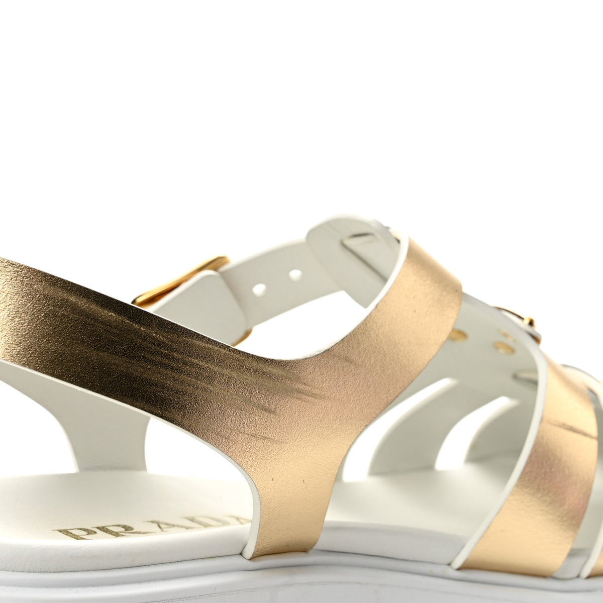 Prada Metallic Vitello Metal Triangle Logo Monolith 55mm Cage Sandals 40 Platino 9 of 11