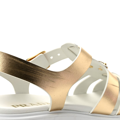 Prada Metallic Vitello Metal Triangle Logo Monolith 55mm Cage Sandals 40 Platino 9 of 11