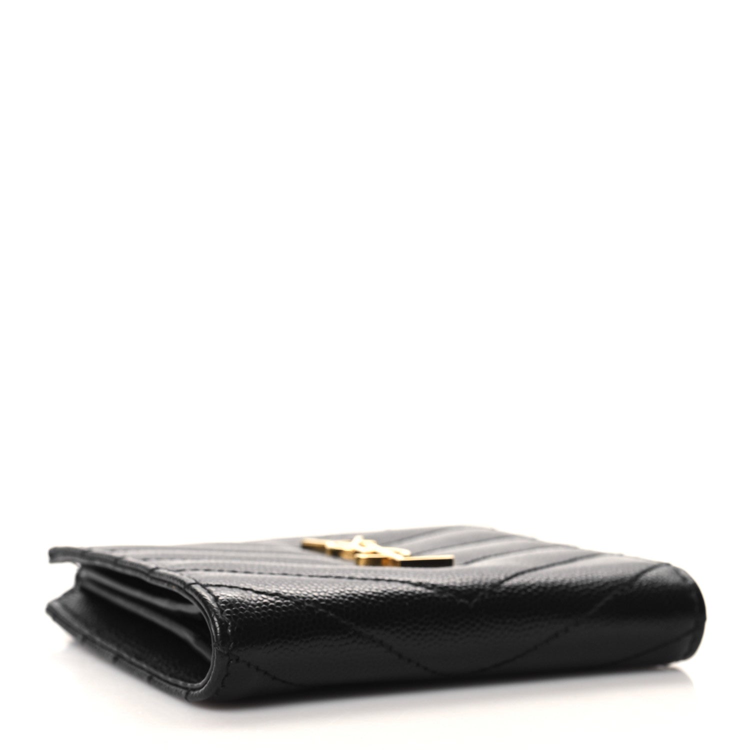 Saint Laurent Grain De Poudre Matelasse Chevron Monogram Zipped Card Case Black 4 of 8