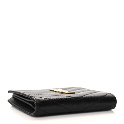 Saint Laurent Grain De Poudre Matelasse Chevron Monogram Zipped Card Case Black 4 of 8