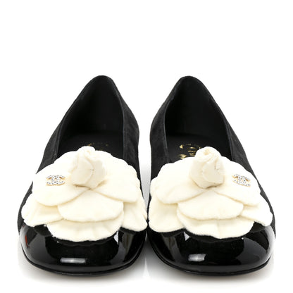 Chanel Suede Patent Cap Toe Camellia Ballerina Flats 39.5 Black White 3 of 10