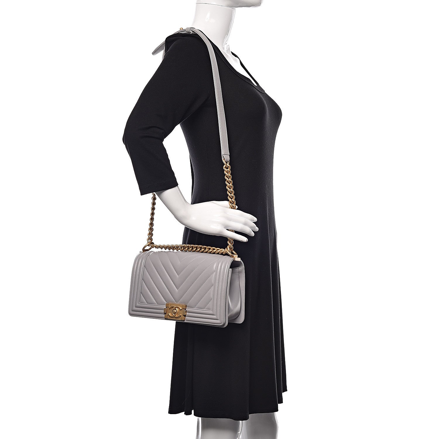 Chanel Calfskin Chevron Quilted Medium Boy Flap Grey 2 of 12