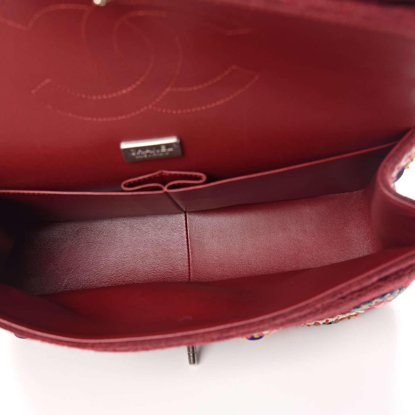 Felt Flower Embroidered Jumbo Double Flap Burgundy Multicolor