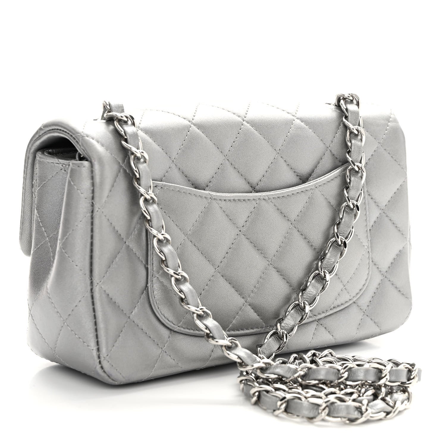 Chanel Metallic Lambskin Quilted Mini Rectangular Flap Silver 3 of 12