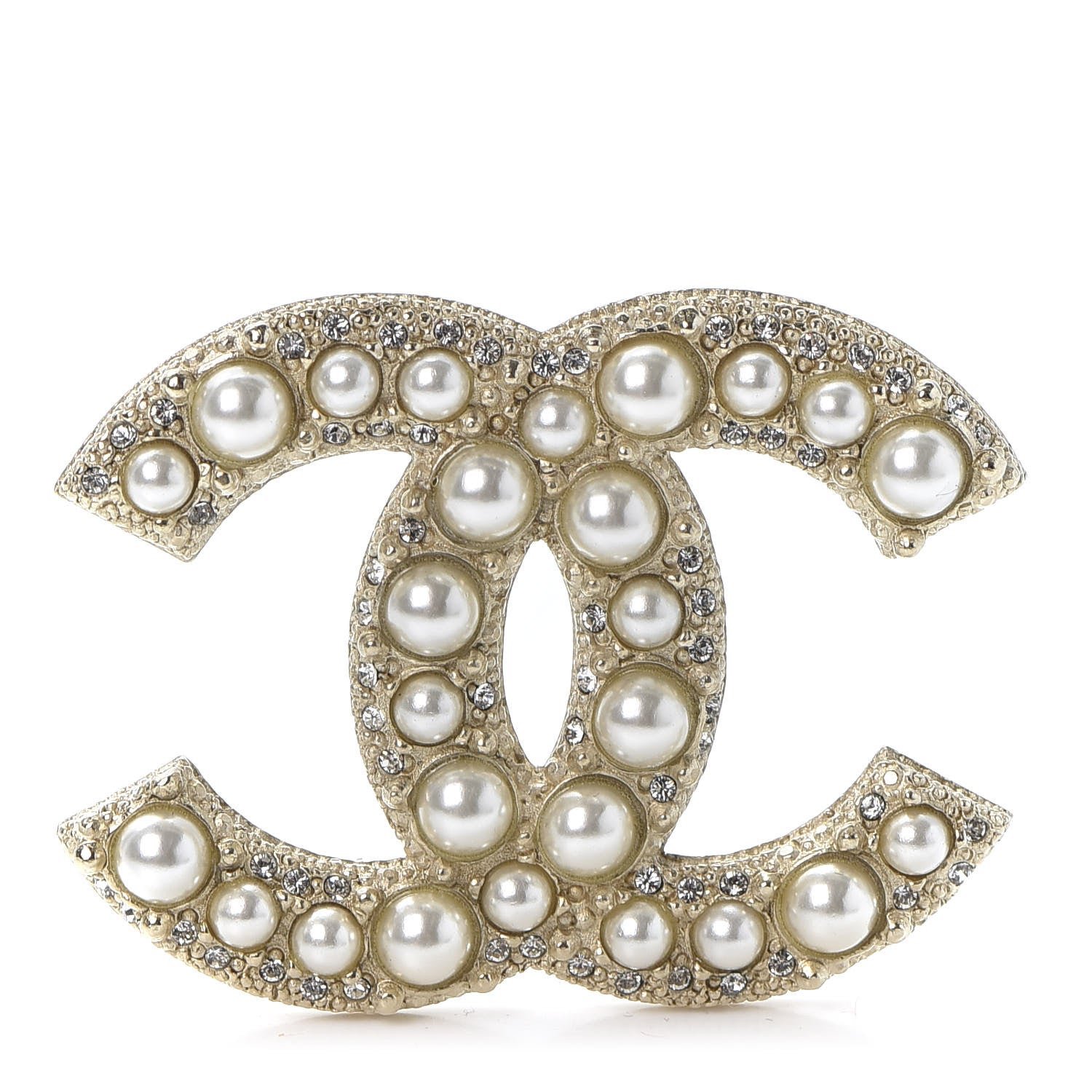 Chanel Metal Crystal Graduated Pearl CC Brooch Gold 1 of 4