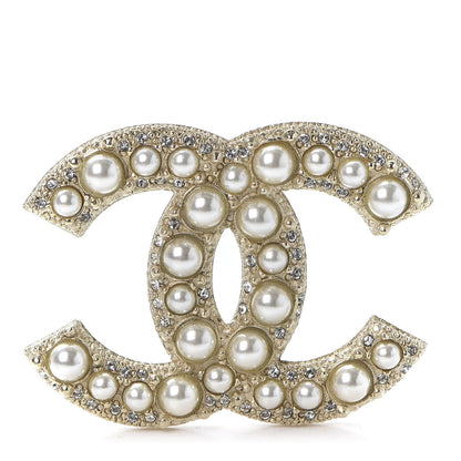 Chanel Metal Crystal Graduated Pearl CC Brooch Gold 1 of 4