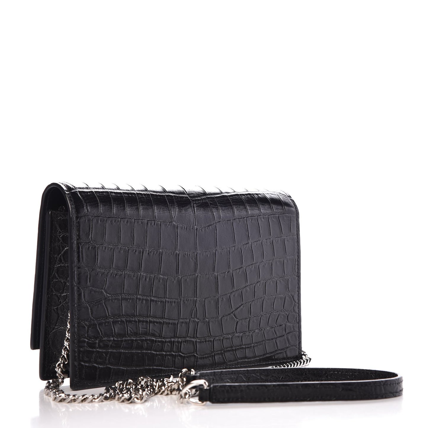 Calfskin Crocodile Embossed Kate Monogram Tassel Chain Wallet Black