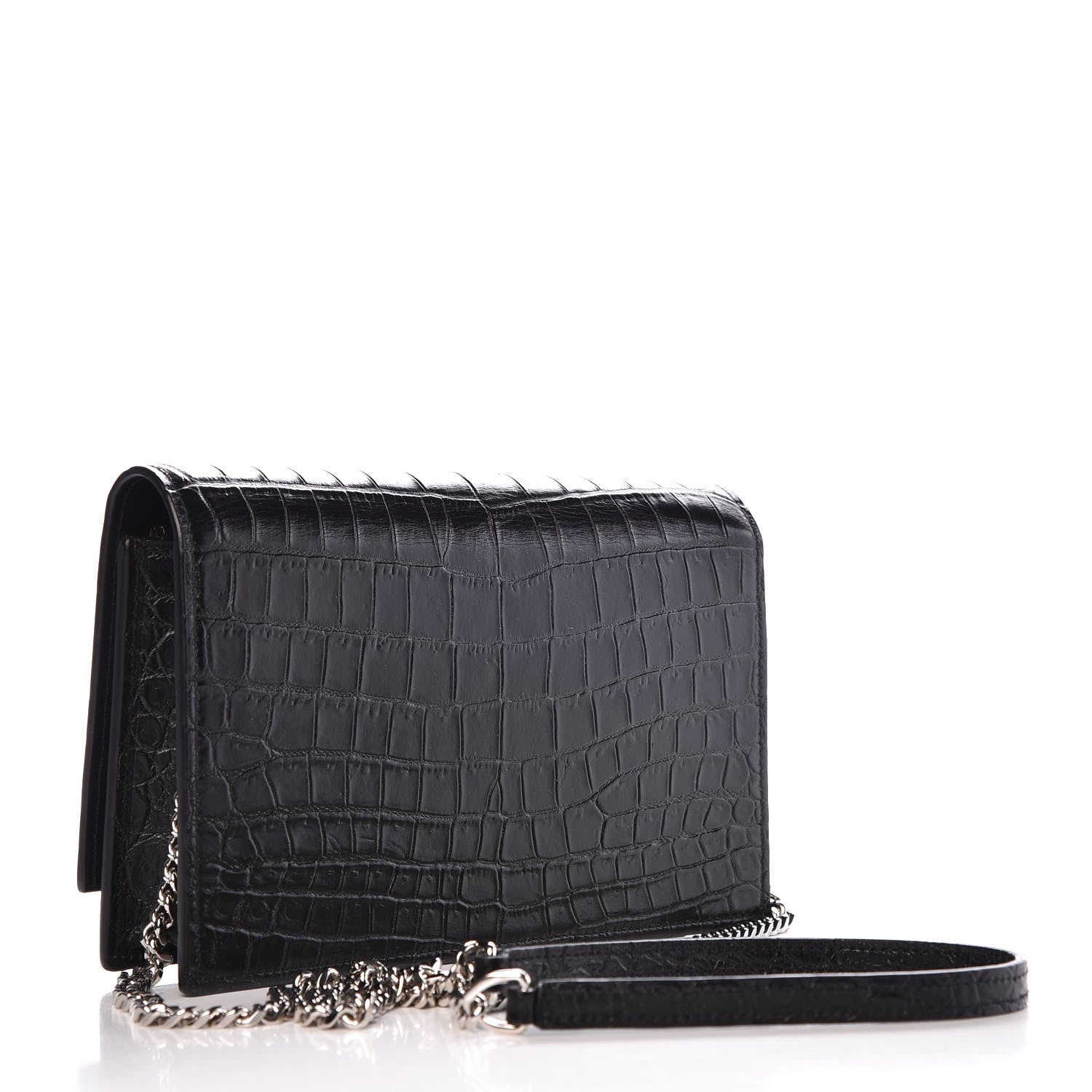 Saint Laurent Calfskin Crocodile Embossed Kate Monogram Tassel Chain Wallet Black 3 of 8