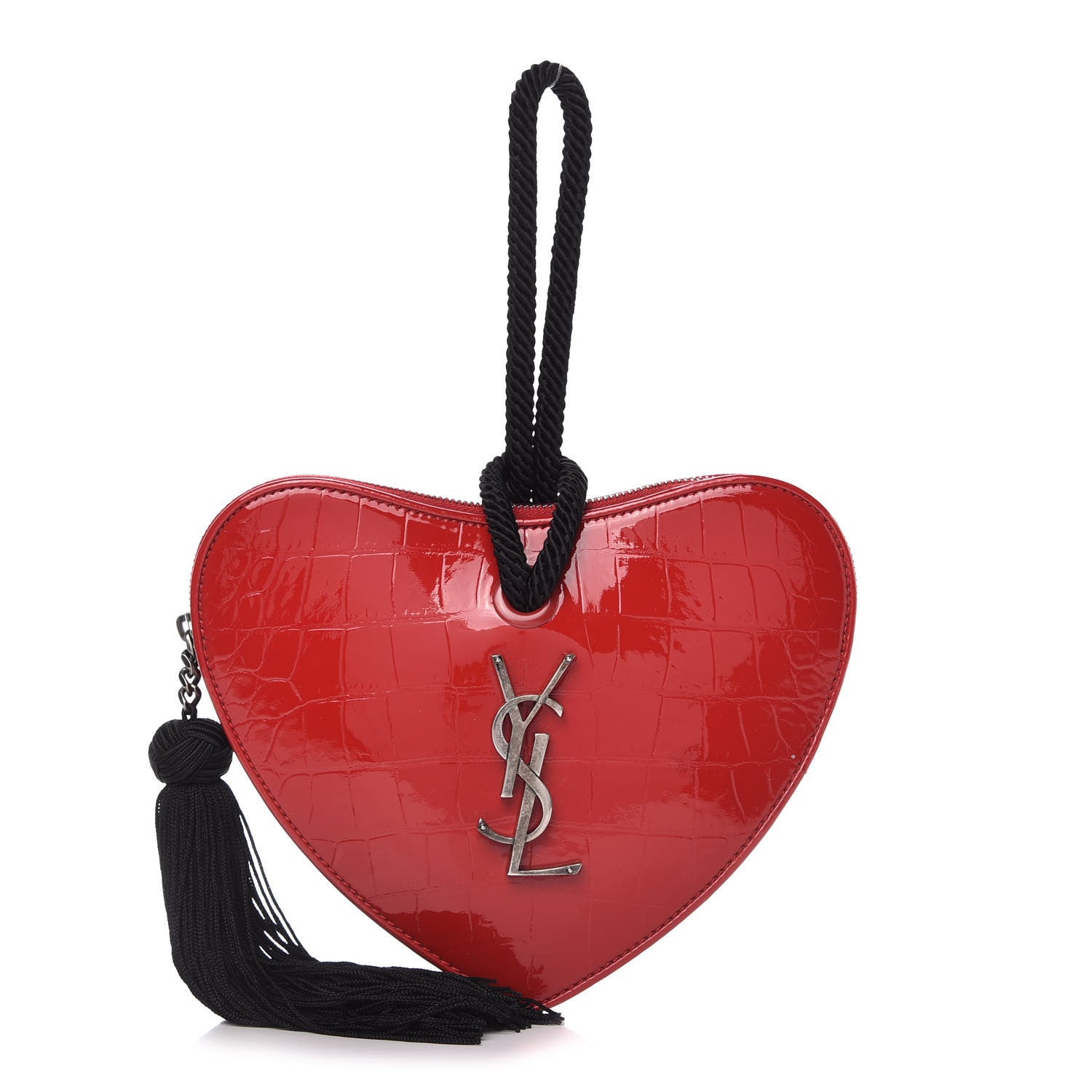 Saint Laurent Patent Crocodile Embossed Sac Coeur Heart Shaped Clutch Red 1 of 9