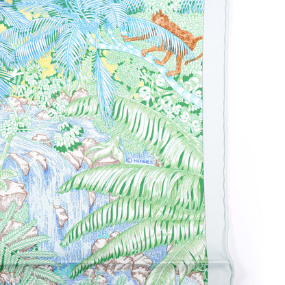 Hermes Silk Twill Faubourg Tropical Scarf 90 Bleu Vert Jaune 4 of 4
