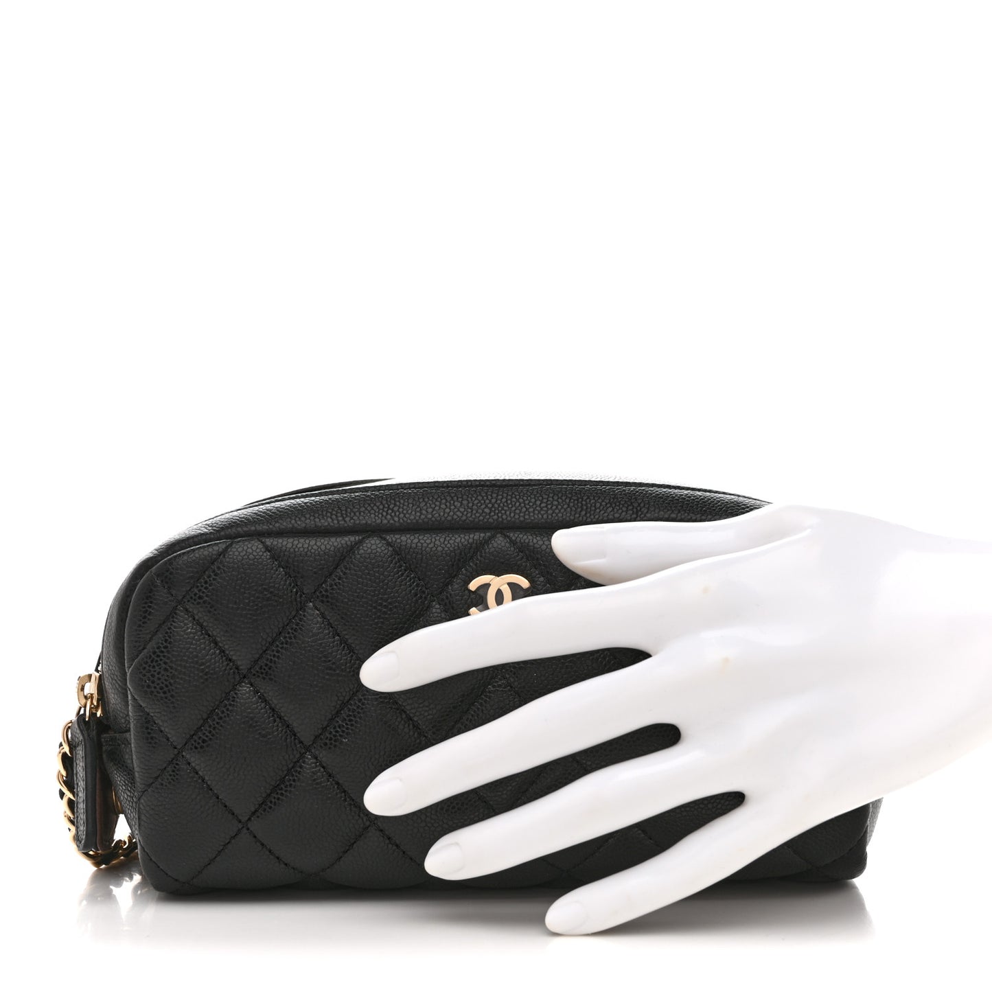 Caviar Quilted Toiletry Case With Chain Black