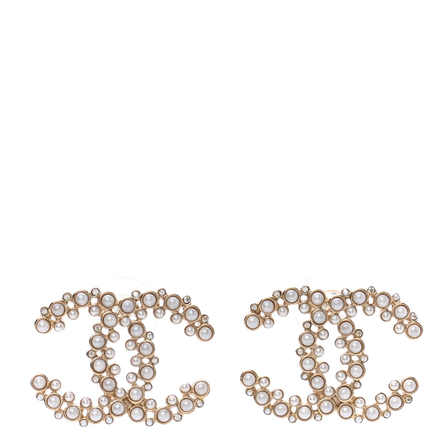 Chanel Pearl Crystal Snow Splash CC Earrings Gold 1 of 4