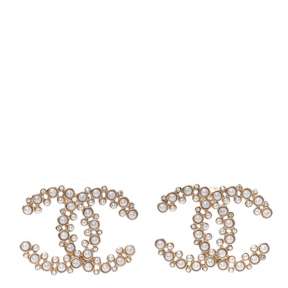 Chanel Pearl Crystal Snow Splash CC Earrings Gold 1 of 4