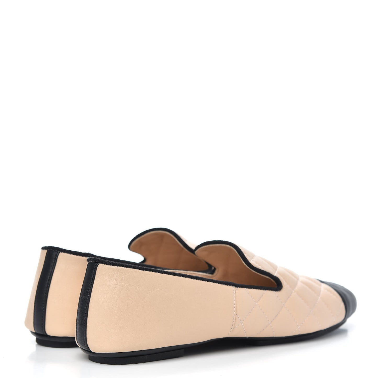 Lambskin Quilted Cap Toe Slipper With Pouch 36 Beige Black